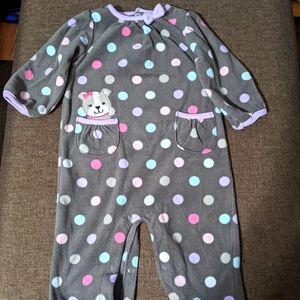 Infant girls one piece button fleece outfit with pockets